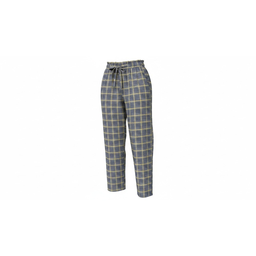 Hot Kiss Plaid Pants Womens Large Blue Yellow Paperbag Waist Tie Front Trousers